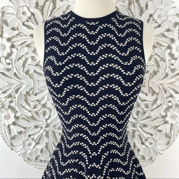 {Ted Baker} Navy/Ivory Bryena Jacquard Fit & Flare Knit Dress, US Size 2 - Picture 3 of 12